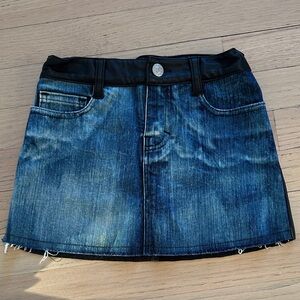 FBZ Denim Mini Skirt with Synthetic Leather Waistband and Back